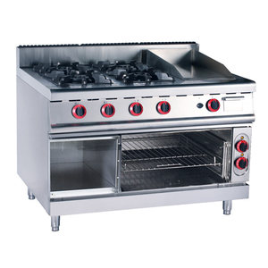Cuisinière verticale à gaz quatre brûleurs avec four, de type armoire, en acier inoxydable, sur pied, de luxe, combinée, pour usage commercial - Product Image 6