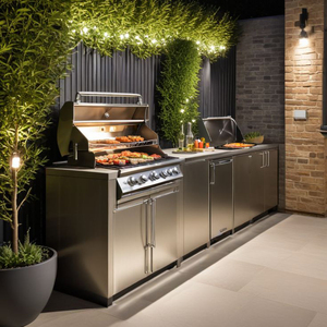 Mostrador de cocina para exteriores de Villa con fregadero cuadrado de doble cuenco para operación de barbacoa y lavabo de patio - Product Image 1