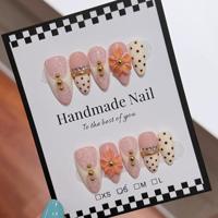 Faux Ongles en PMMA Faits Main en Gros, Motifs Prédéfinis à Pois, Fleurs 3D, Diamants et Perles, Forme Amande