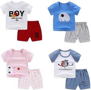 Ropa Infantil de Algodón al por Mayor, Ropa de Casa con Dibujos Animados, Conjunto Deportivo Infantil Liso, Pijama Infantil de Verano, Conjunto de Manga Corta - Product Image 1