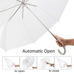 Best Price China Manufacturer Modern Fiberglass <b>Frame</b> Transparent Fully-Automatic Straight Umbrella <b>Plastic</b> Curved Handle 190T - Product Image 3