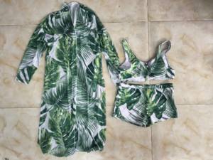STOCK 3Colors Print Bandeau Top <strong>Boyleg</strong> Short <strong>Swimsuit</strong> and Kimono Set Trend <strong>Women</strong> 3Pieces Swimwear Long Sleeve Cover up S-XXL - Product Image 3