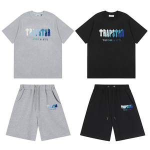 Camiseta de Manga Corta y Pantalones Cortos de Verano con Letras en Degradado Blanco y <span class=keywords><strong>Azul</strong></span>, Bordados en Tela de Rizo, Ecológicos, 100% Fibra de Bambú - Product Image 2