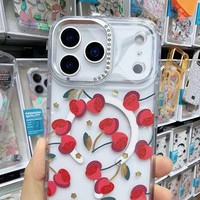 Étui de téléphone plaqué or avec cristaux pour iPhone 18 Pro Max, étui de téléphone rigide magnétique transparent avec peinture florale, couleur transparente, pour iPhone 17 Pro Max