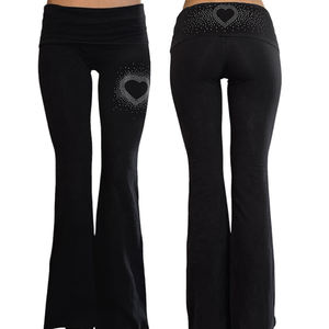 Pantalon évasé taille basse pour femme, style Y2K gothique, avec strass en forme de cœur, respirant et élastique, vente en gros - Product Image 1