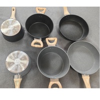 Set Peralatan Masak Aluminium Anti Lengket Lapisan Granit Siap Kirim Gagang Kayu 10pcs Set Peralatan Masak Induksi
