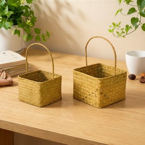 Rattan Hand-woven <b>Basket</b> Circle Shape With Handle For Dried Flowers Gift Storage Bamboo Grass Woven Plant <b>Basket</b> - Product Image 2