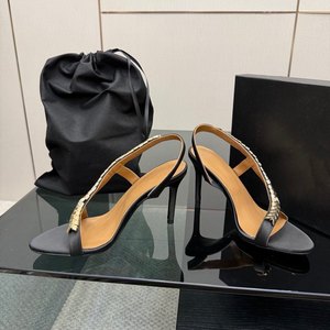 <span class=keywords><strong>Sandalias</strong></span> de Tacón Fino con Tira de Metal y Pedrería, Diseño Moderno y Elegante para Primavera/Verano - Product Image 4