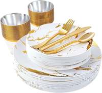 Assiette jetable élégante et robuste en plastique pour mariage avec bordure platine