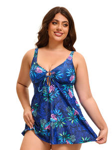 Traje de baño deportivo transpirable respetuoso con el medio ambiente para mujer europea americana elegante patrón sólido estampado recortado diseño trasero de talla grande - Product Image 5