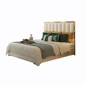 Personalizzato singolo doppio Eco finto cuoio tappezzato verticale canalizzato testiere in legno massiccio telaio King Queen letto con stoccaggio