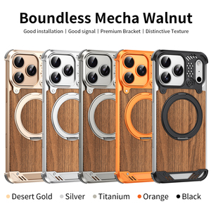 เคสโทรศัพท์แม่เหล็กแบบมีแผ่นหลังไม้หรูหราสำหรับ iPhone 17 13 14 15 16 Pro Max พร้อมการปกป้อง 360 องศา °   ฝาครอบกันกระแทกแบบไม่มีกรอบอะลูมิเนียม - Product Image 2