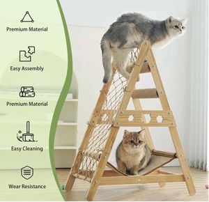 Grand arbre à chat classique avec sisal et bois massif nouvelle <span class=keywords><strong>maison</strong></span> de chat avec filet d'escalade pour grands animaux de compagnie Carton emballé - Product Image 3