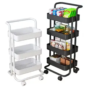 Rack Storage Trolley Shelf Microwave Bakers With Wheels Vegetable Basket 4 Tier Prep Table Islands Stands Kitchen Cart