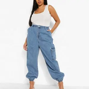OEM loose fit high street boyfriend jeans denim for women high waist mom trousers cargo jeans plus size women's jeans