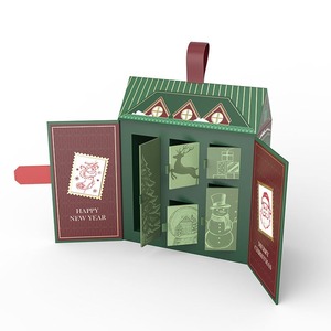 Boîte calendrier à double porte pour Noël et le Nouvel An, avec toit vert, emballage cadeau cosmétique, personnalisable selon les besoins - Product Image 2