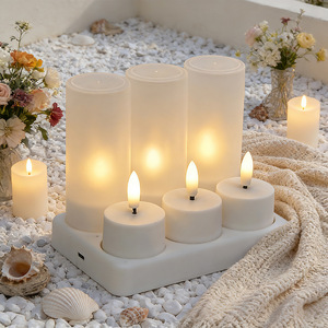 LED <b>Tealight</b> Candle Set 4-12Pack USB Powered Flickering Flameless White Matte Finish for Home Decoration Countertop Use - Product Image 5