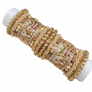 Handcrafted Kundan Meenakari Bangles <b>Set</b> with Pearls Designer Openable Jewelry Premium Bridal Collection - Product Image 2