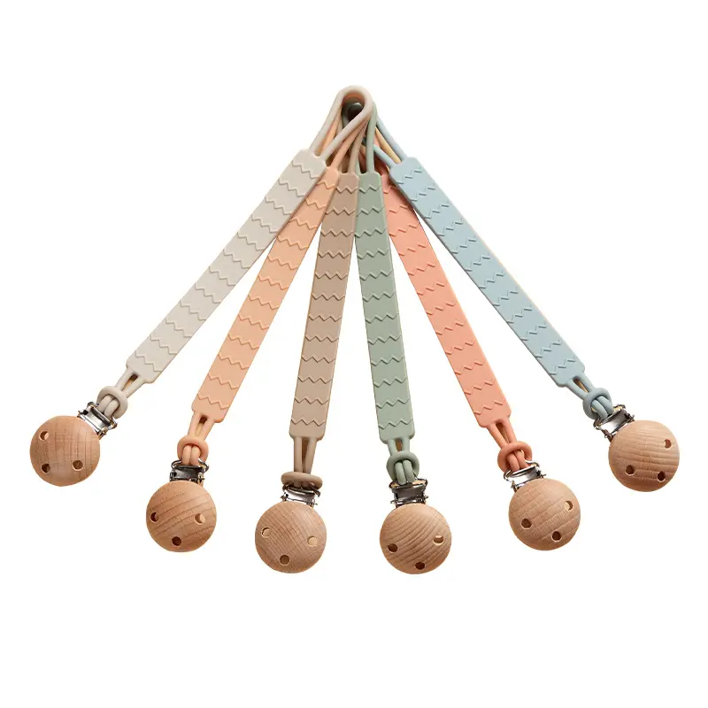 Wholesale Chewable Wooden Silicone Dummy Pacifier Clip Silicone Baby Pacifier Clip Chain