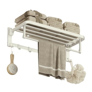 Porte-serviettes de couleur crème, 235 mm de large, rangement mural pour salle de bain avec barre et crochets pour serviettes et accessoires - Product Image 3