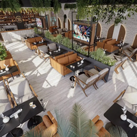 Canapé en cuir et bois massif, mobilier commercial pour café, bistrot, restaurant, carré et rond