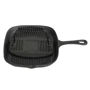 2024 best sale Pre-seasoned Cast Iron 24cm grill pan with meat press