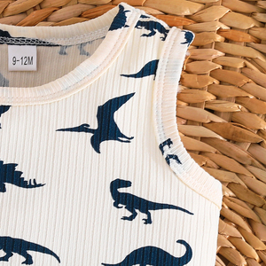 ชุดเสื้อกล้ามกางเกงขาสั้นสองชิ้นลายไดโนเสาร์สำหรับเด็กผู้ชายอายุ 1-2 ปี เสื้อผ้าลำลองสำหรับเด็กเล็กช่วงฤดูร้อนใหม่ - Product Image 4