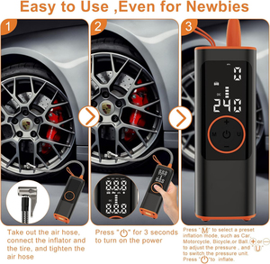 Compresor de Aire Inteligente Inalámbrico, Compresor de Neumáticos Portátil de Aleación de Aluminio con Manómetro Digital, Banco de Energía y Luz LED para Automóvil - Product Image 2