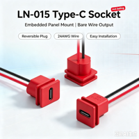 Conector de Montaje en Panel Empotrado, Cable de 24AWG con Terminales Desnudos, Enchufe Reversible, Puerto de Carga DIY, Fácil Instalación, Tipo-C LN-015
