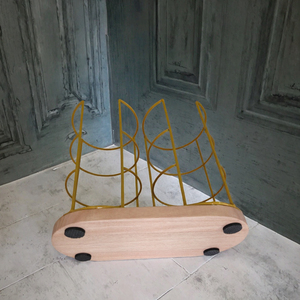 Oval Wooden Base Metal Cup Holder Stand with Anti-Tipping Design for <b>Kitchen</b> Beverage <b>Storage</b> Minimalist Style - Product Image 2
