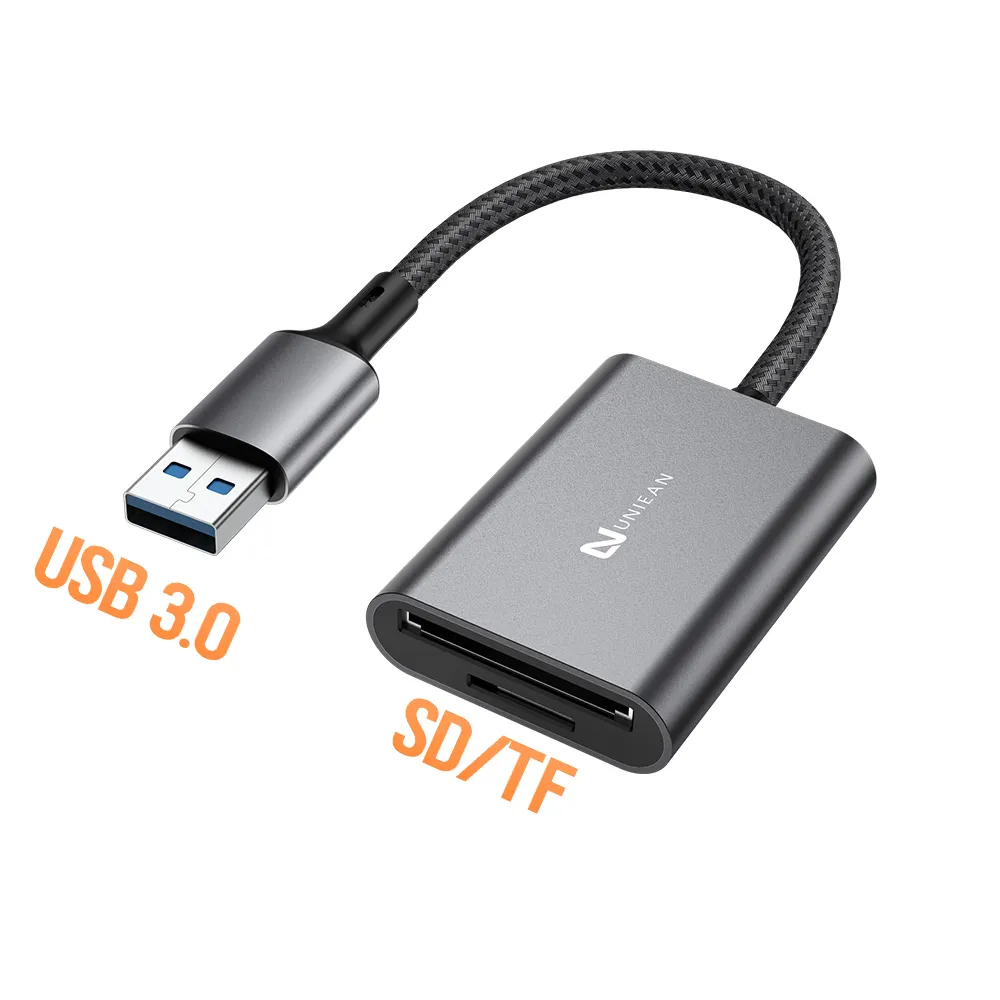 Uniean High-Speed Aluminium Usb A 3.0 5Gbps Externe Kaartlezer Dual Slot Computer Geheugenkaart Adapter Voor Gegevensoverdracht