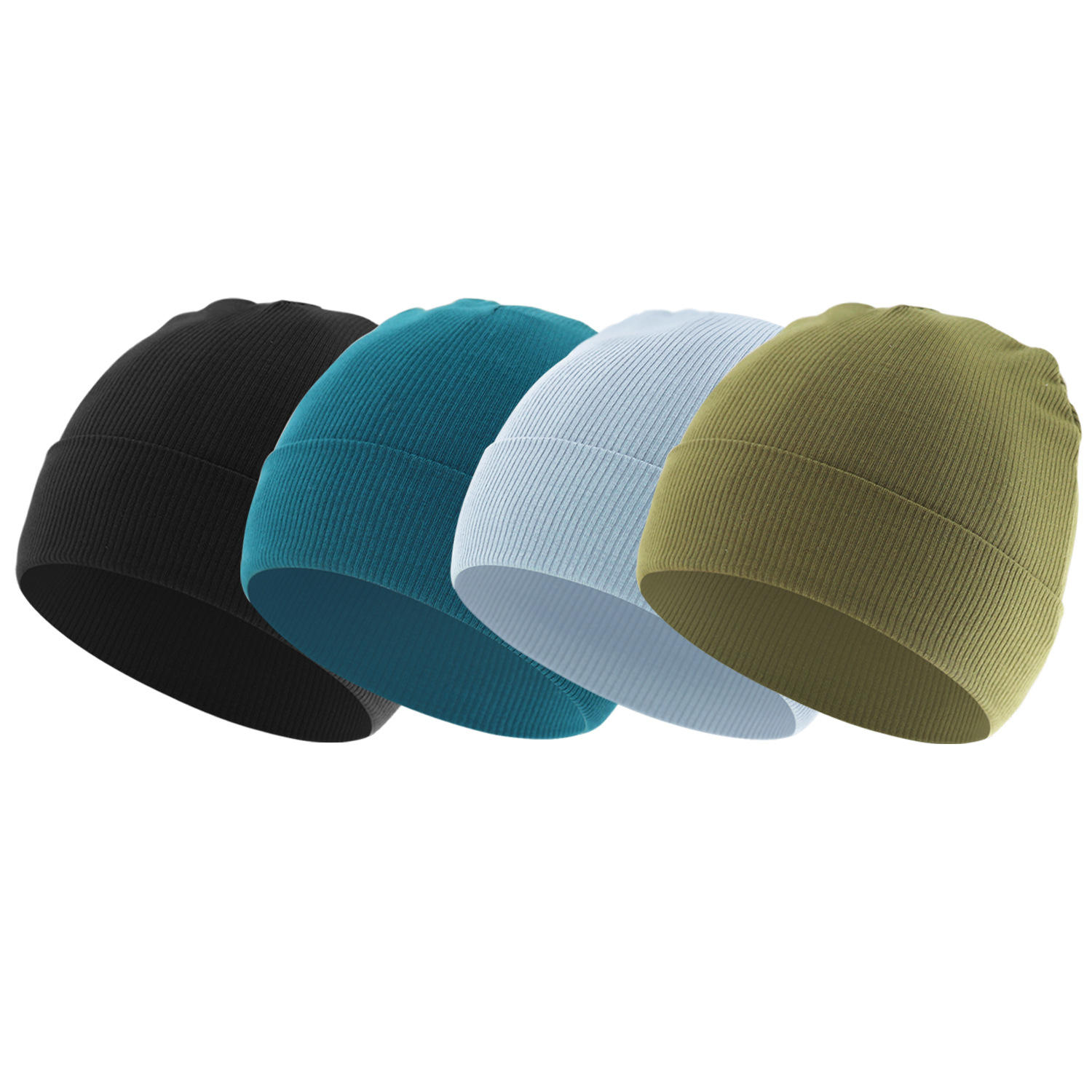 Black + peacock blue + light sky blue + teal (ribbed fold hat)