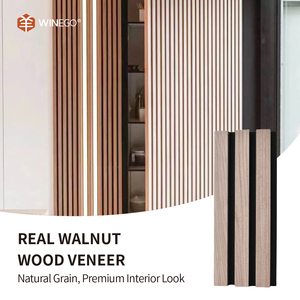 Paneles Acústicos de Madera para Techo y Pared, Color Marrón Nogal, Listones Grandes <span class=keywords><strong>Akupanel</strong></span> 600 Negros, Aislamiento Acústico para Interiores - Product Image 1