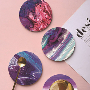 แผ่นรองแก้วเซรามิกรูปทรงกลมสีสันสดใส ดูดซับรังสียูวี ทนทาน เหมาะสำหรับกาแฟและของขวัญส่วนตัว - Product Image 4