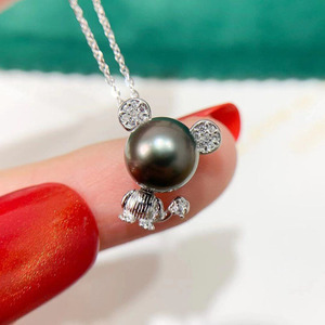 Colgante de Plata S925 con Diseño de Ratón Adorable, Cuentas Redondas de 8-9mm, Accesorios de Perlas para DIY, Base Vacía para Collar 30454 - Product Image 2