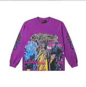 T-shirt a maniche lunghe casual in puro cotone, vestibilità ampia, <span class=keywords><strong>con</strong></span> stampa cartoon retrò, stile hip hop street, di tendenza americana transfrontaliera, novità - Product Image 5