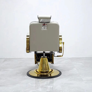 เก้าอี้ตัดผมหนังแท้ ดีไซน์ย้อนยุค หรูหรา ที่นั่งหนังเคลือบโลหะ ปรับระดับได้ หมุนได้ ที่วางแขนสำหรับร้านทำผม ร้านตัดผม - Product Image 4