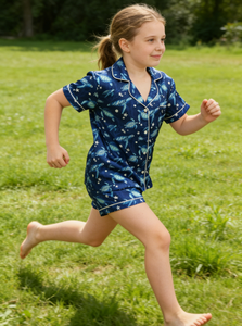 <span class=keywords><strong>Pigiama</strong></span> Corto in Raso Blu Navy per Bambine <span class=keywords><strong>con</strong></span> Motivo Tartaruga, Set Primaverile <span class=keywords><strong>con</strong></span> <span class=keywords><strong>Bottoni</strong></span> - Product Image 4