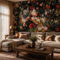 Wallpaper Mural Lukisan Minyak Bunga Belanda Antik Latar Belakang Gelap Mural Dinding Bunga Botani untuk Ruang Tamu Kamar Tidur Dekorasi Rumah