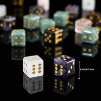 Dés à six faces en pierre semi-précieuse naturelle de 15 mm, gravés et sablés, avec points dorés, pour jeux de société ou cadeaux