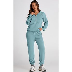 Conjunto de Sudadera y Pantalones de Chándal de 2 Piezas para Mujer, Manga Larga, Media Cremallera, Forro Polar, Casual, Transpirable, Ropa de Descanso para Primavera - Product Image 4