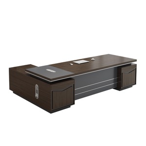 Bureau de direction de luxe moderne de grande taille en forme de L avec armoire latérale pour le bureau du PDG - Product Image 1