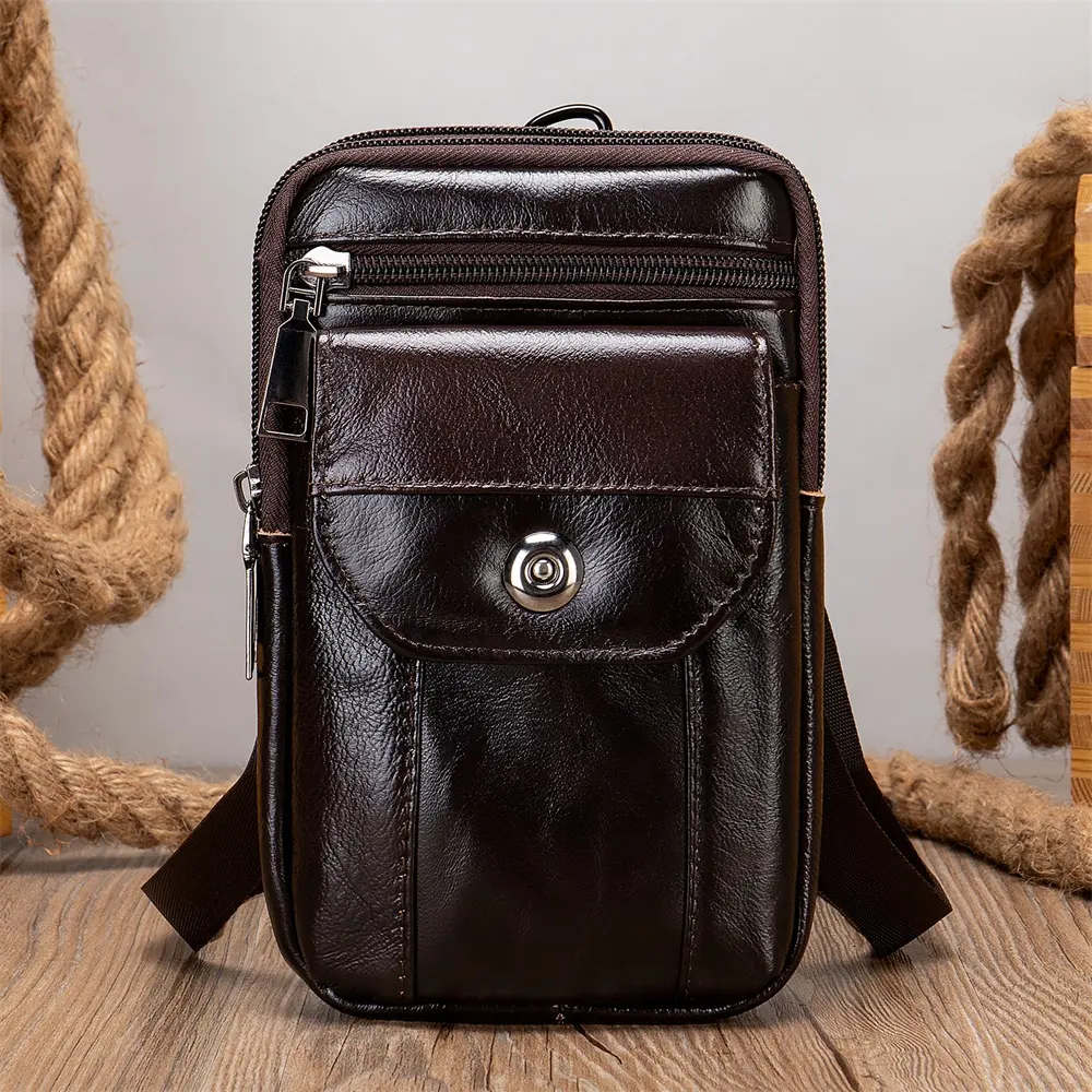 Custom 7538 Genuine leather Belt Bag Phone Wallet Purse For Men Loop Holster Case Waist Pack Travel Messenger Crossbody Pouch