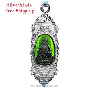 Grado naturale A giadeite inchiostro giada santo patrono dello zodiaco S925 argento intarsiato Dzi perline vita Buddha ciondolo semi di ghiaccio di giada - Product Image 1
