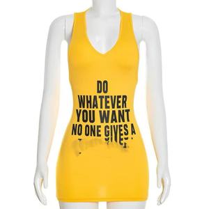 Abito aderente da donna con stampa di lettere, <span class=keywords><strong>mini</strong></span> abito senza maniche con scollo a V per feste, club e streetwear - Product Image 6