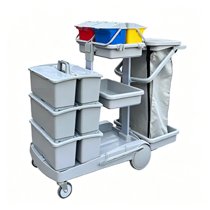 Carro de Limpieza Multifuncional Comercial de Alta Resistencia con Compartimentos de Almacenamiento y Cubo Desmontable para Residuos - Product Image 6