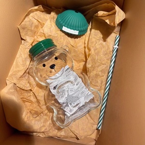 Ins Internet Celebrity Restaurant 600ml Bear Cup Hand Blown Transparent Glass <strong>Coffee</strong> Juice Water Tea Bottle Cute Cartoon Design - Product Image 4