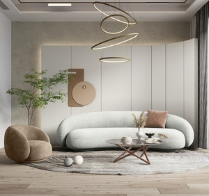 Moderno y Sencillo Sofá Seccional de Tres Plazas con Diseño de Arco, Tapizado en Lana de Cordero y Madera Maciza, Estilo Europeo Informal para Sala de Estar - Product Image 3