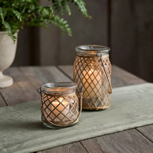 NEHA ENTERPRISES <b>Glass</b> Tea Light Holder Bamboo Weave Frame <b>Heat</b> <b>Resistant</b> Eco-Friendly Handmade Reusable Home Decoration - Product Image 1