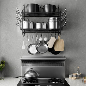 Estante de Cocina de Hierro Fundido Tallado Multifuncional de Tres Niveles Estilo Americano para Ollas, Cucharas, Espátulas y Tapas de Olla - Product Image 1